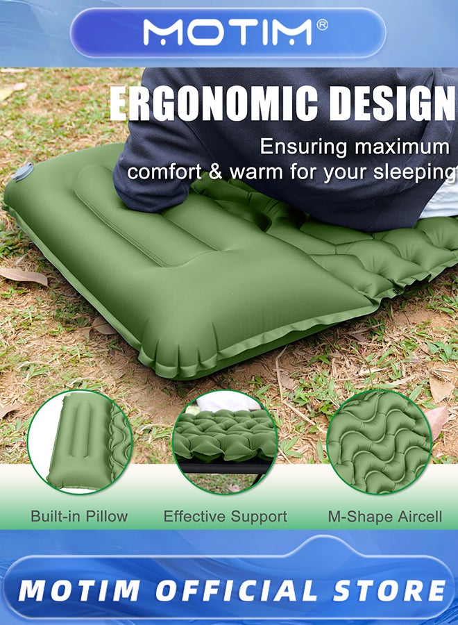 Motim 3.9 Inch Camping Sleeping Pad Ultralight Camping Mat with Pillow Built-in Foot Pump Inflatable Sleeping Pads Compact for Camping Backpacking Hiking Traveling Tent (Green) - Image 2