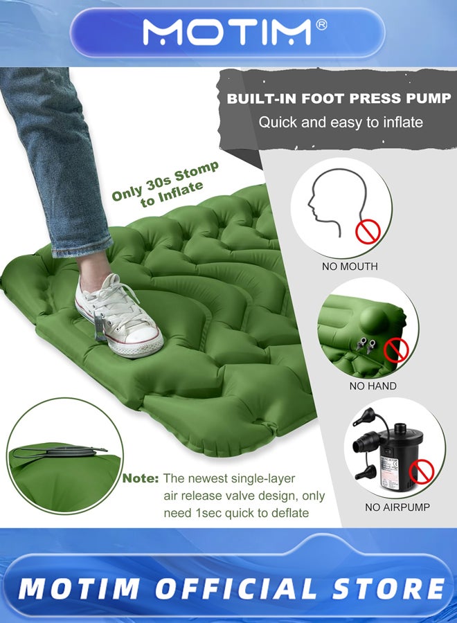Motim 3.9 Inch Camping Sleeping Pad Ultralight Camping Mat with Pillow Built-in Foot Pump Inflatable Sleeping Pads Compact for Camping Backpacking Hiking Traveling Tent (Green) - Image 5