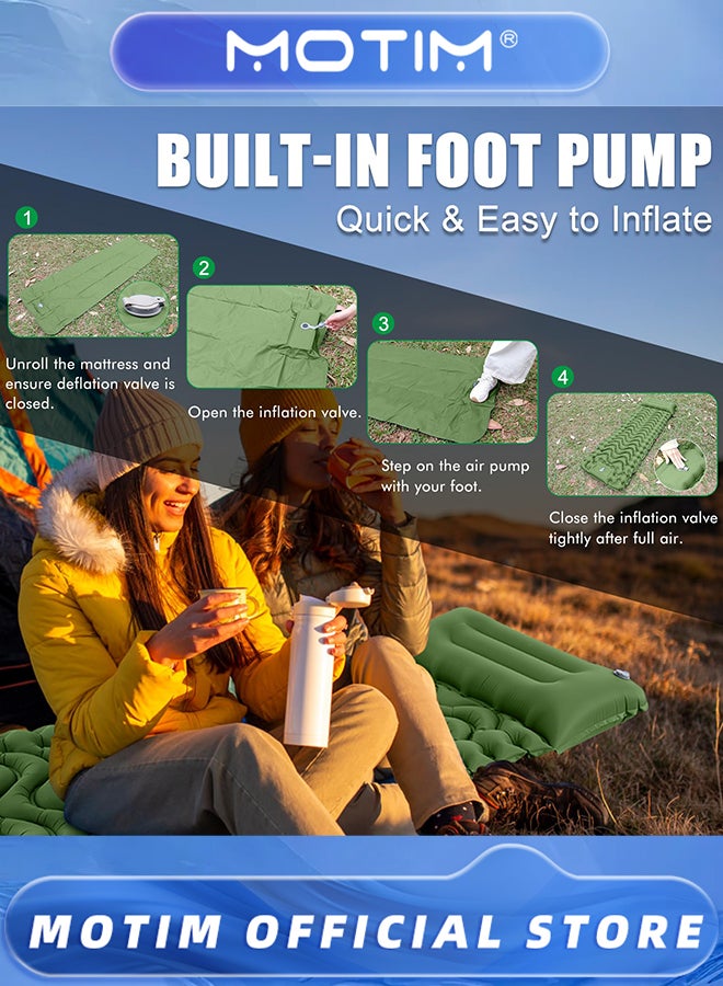Motim 3.9 Inch Camping Sleeping Pad Ultralight Camping Mat with Pillow Built-in Foot Pump Inflatable Sleeping Pads Compact for Camping Backpacking Hiking Traveling Tent (Green) - Image 3