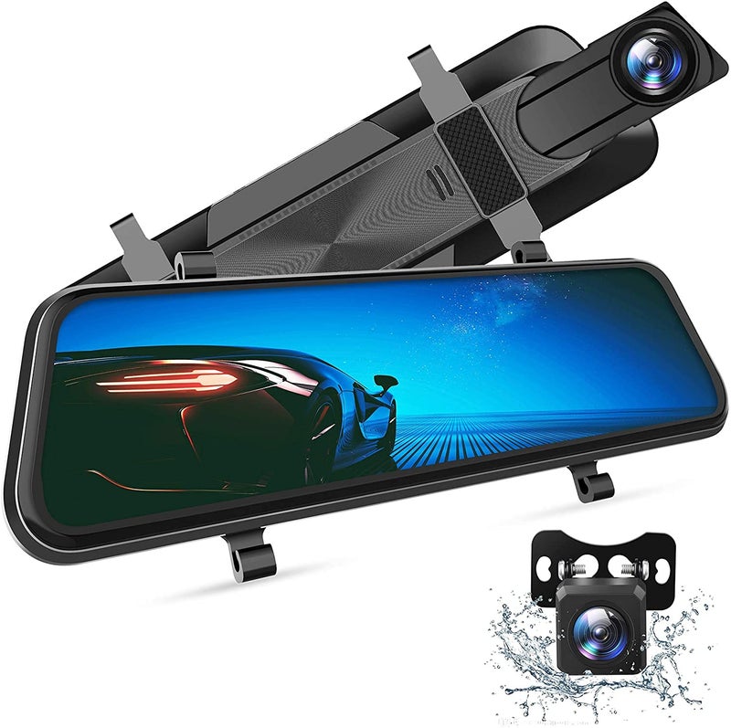 AUSHA كاميرا داش 2K مرآة 10" للسيارات مع شاشة تعمل باللمس بالكامل، نظام تحديد المواقع (عداد السرعة)، كاميرا خلفية مقاومة للماء، رؤية ليلية محسّنة مع مستشعر سوني ستارفيش، مساعدة في الركن - Image 1