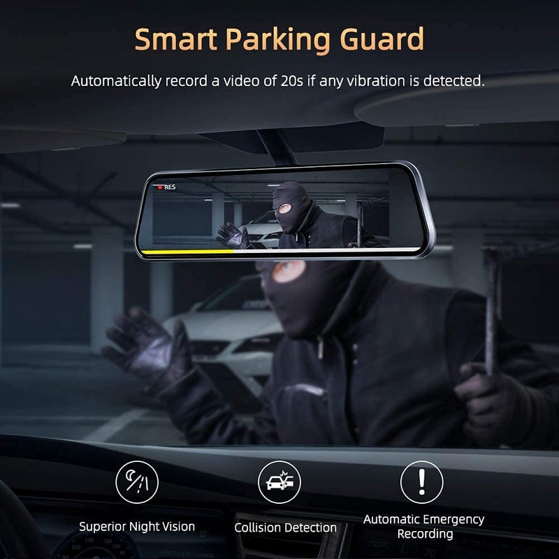 AUSHA كاميرا داش 2K مرآة 10" للسيارات مع شاشة تعمل باللمس بالكامل، نظام تحديد المواقع (عداد السرعة)، كاميرا خلفية مقاومة للماء، رؤية ليلية محسّنة مع مستشعر سوني ستارفيش، مساعدة في الركن - Image 4