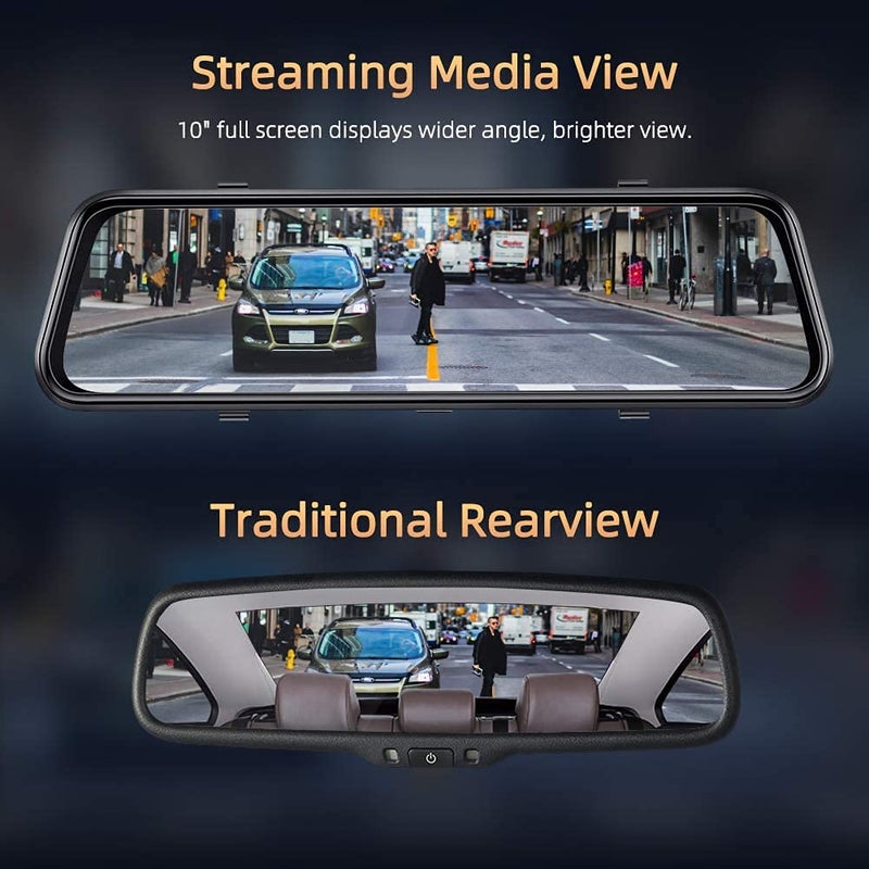 AUSHA كاميرا داش 2K مرآة 10" للسيارات مع شاشة تعمل باللمس بالكامل، نظام تحديد المواقع (عداد السرعة)، كاميرا خلفية مقاومة للماء، رؤية ليلية محسّنة مع مستشعر سوني ستارفيش، مساعدة في الركن - Image 3