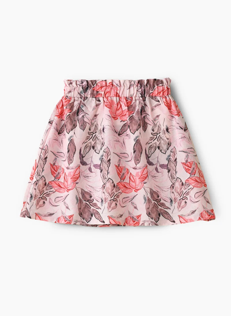 Jelliene Girls Pink Floral Button Skirt