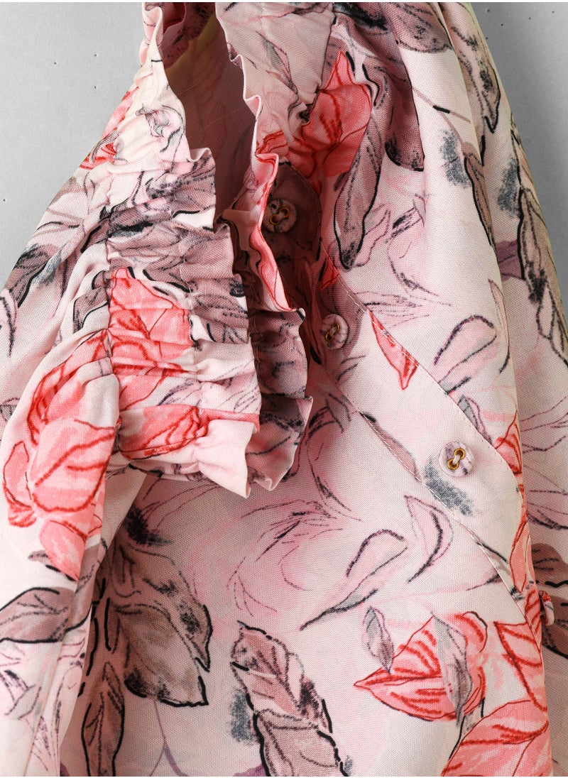 Jelliene Girls Pink Floral Button Skirt  - Image 4