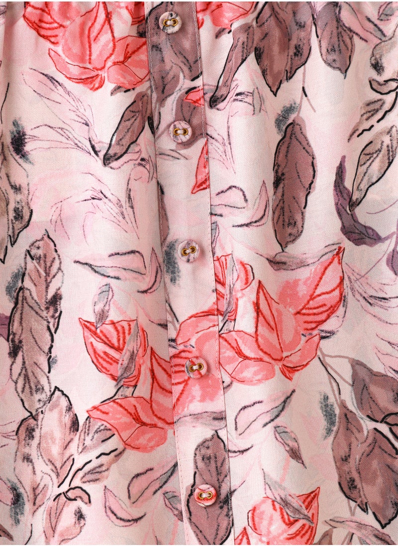 Jelliene Girls Pink Floral Button Skirt  - Image 3