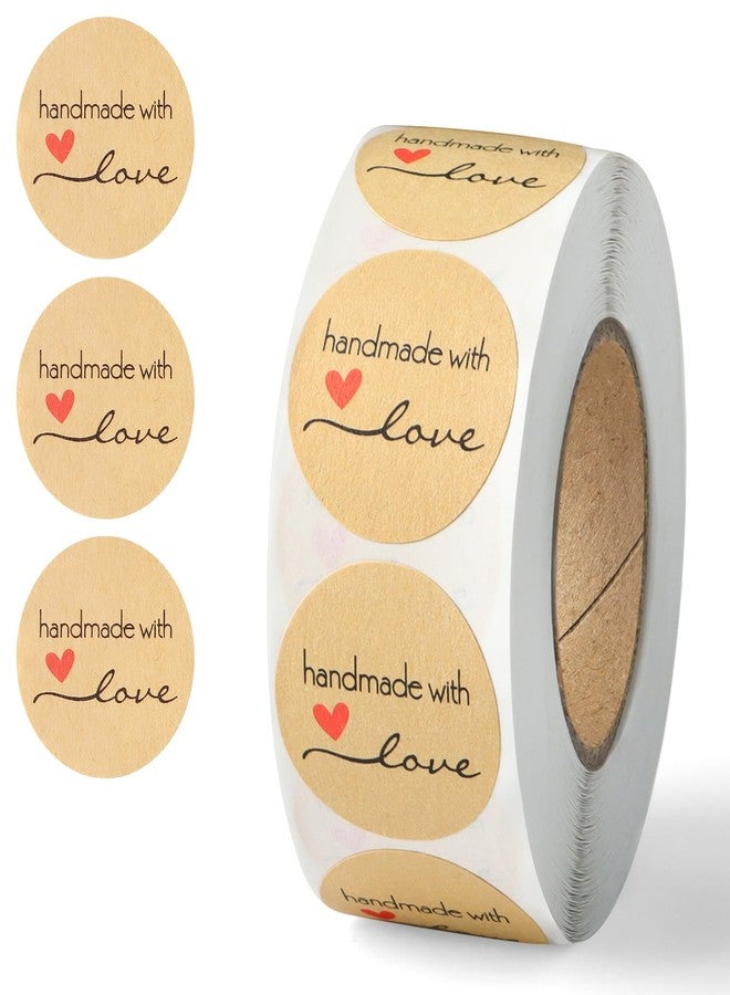 Aixoom 500PCS Kraft Seal Stickers, Handmade with Love Label Stickers, Brown 1 Inch Seal Stickers for Baking Homemade Gift Wrap Bags Self-Adhesive Labels - Image 1