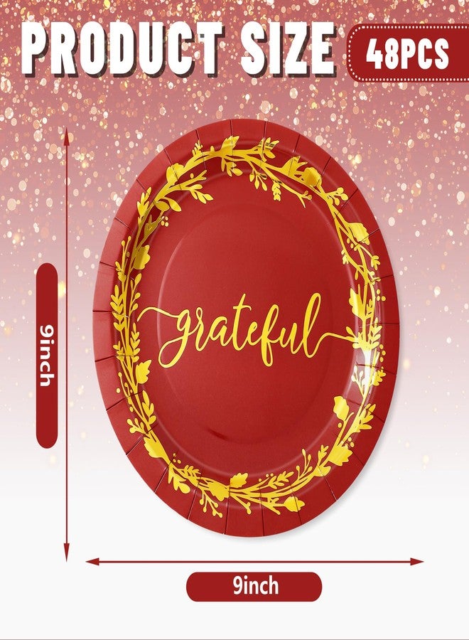 JarThenaAMCS أطباق ورقية قابلة للتصرف JarThenaAMCS 48 قطعة بألوان الخريف الأحمر والأخضر والبرتقالي والأصفر لأطباق العشاء والحلويات بمناسبة عيد الشكر أو عيد الميلاد أو حفلات استقبال المواليد، 9 بوصة - Image 2