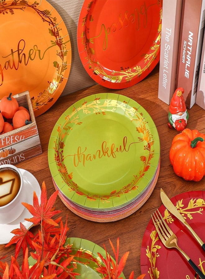 JarThenaAMCS أطباق ورقية قابلة للتصرف JarThenaAMCS 48 قطعة بألوان الخريف الأحمر والأخضر والبرتقالي والأصفر لأطباق العشاء والحلويات بمناسبة عيد الشكر أو عيد الميلاد أو حفلات استقبال المواليد، 9 بوصة - Image 3