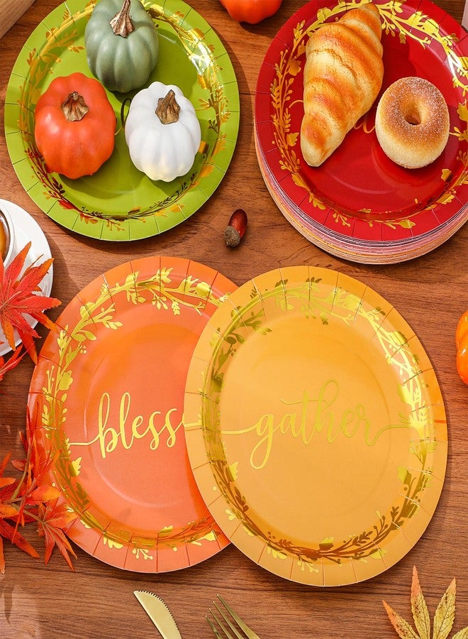 JarThenaAMCS أطباق ورقية قابلة للتصرف JarThenaAMCS 48 قطعة بألوان الخريف الأحمر والأخضر والبرتقالي والأصفر لأطباق العشاء والحلويات بمناسبة عيد الشكر أو عيد الميلاد أو حفلات استقبال المواليد، 9 بوصة - Image 5