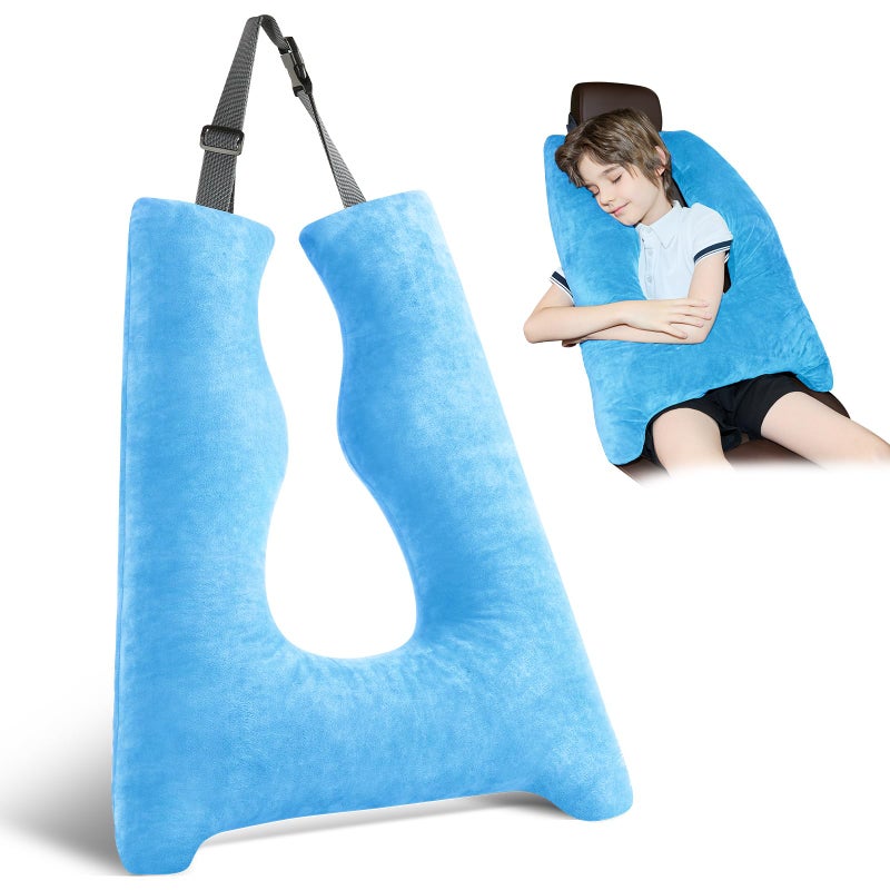 FAIORD Car Pillow for Kids, Travel Pillow with Adjustable Strap, Kids Floor Pillows Cushions for Adults and Children to Support Head and Body Road Trip Essentials (Blue) - Image 1