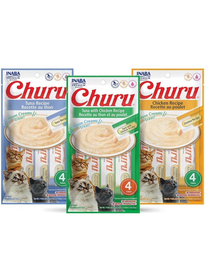 INABA Churu Lickable Purée Natural Cat Treats Tuna & Chicken 3 Flavor Assortment of 12 Tubes - Image 1