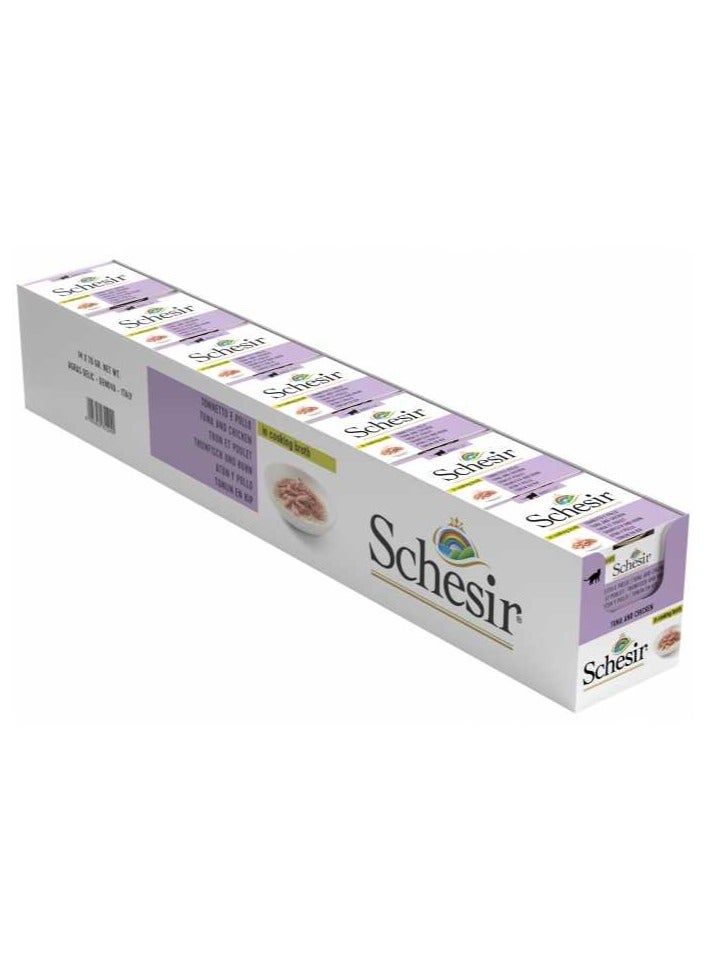 Schesir 14 قطعة طعام رطب للقطط - مرق علب تونة مع دجاج 70 جرام - Image 1