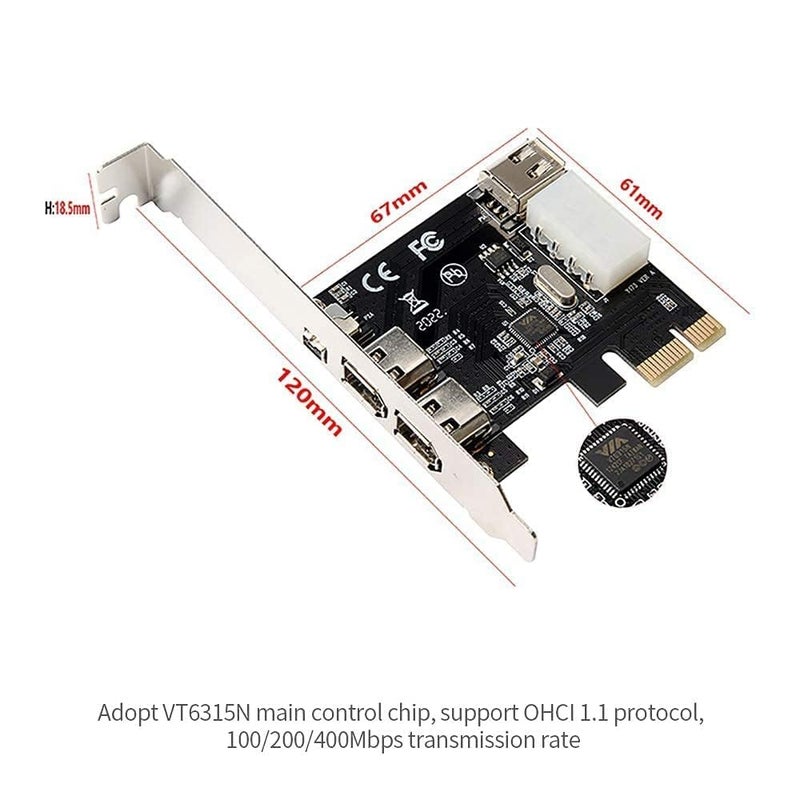 OXYTECH PCI Express Firewire 400 PCIe Card with VIA chipset- 6 pin 4 pin Firewire Controller Expansion Card - Image 3