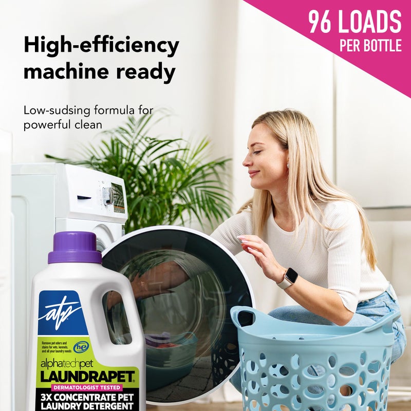 ATP LaundraPet 3X Strength Premium Laundry Detergent with Enzyme Cleaner - 64 Oz (96 Washes) Pet Stain and Odor Eliminator, Enzymatic Detergent by Alpha Tech Pet - Image 4