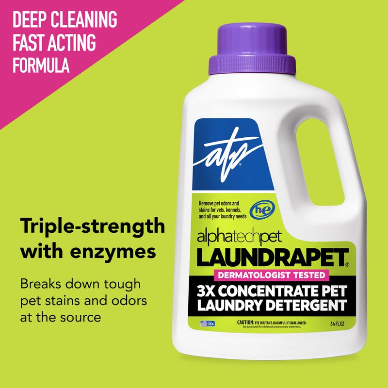 ATP LaundraPet 3X Strength Premium Laundry Detergent with Enzyme Cleaner - 64 Oz (96 Washes) Pet Stain and Odor Eliminator, Enzymatic Detergent by Alpha Tech Pet - Image 2