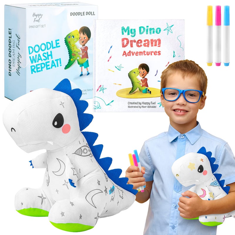 Happy Fuel TRex Plush Dinosaur Coloring Book Gift Set Arts and Crafts Soft DIY Washable Dino Doodle Doll Stuffed Animal Toy Painting Craft Kit Toys Play Dinosaur Gifts for Kids Boys and Girls Ages 35 57 - Image 3