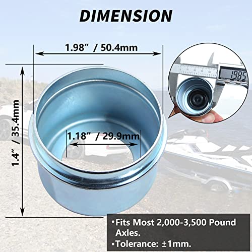 iBroPrat 4PCS 1.98" Trailer Hub Cap,Trailer Axle Bearing Dust Cap Cup Grease Cover with 8 Rubber Plugs,Bolt Metal Trailer Axle Wheel Bearing and Hub Dust Caps for Most 2000 to 3500 Pound Axles Dexter - Image 2