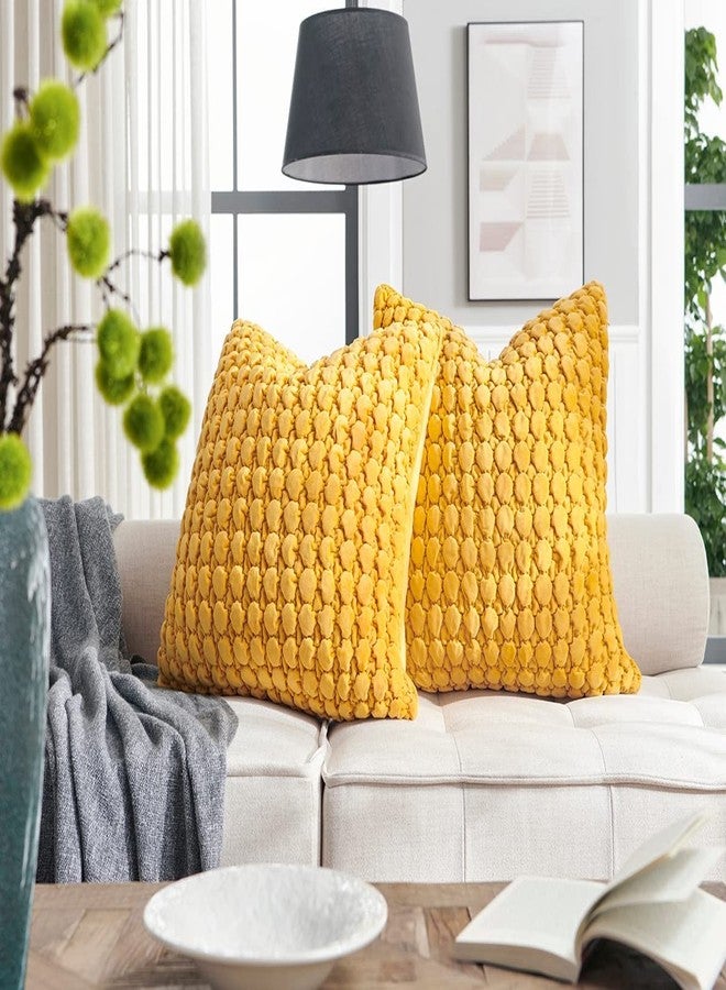COCOPLOCEUS Pillow Cover 24x24 1 Piece Velvet Euro Sham Decorative Farmhouse Pillowcase Boho Square Cushion Covers Soft Bubble Texture for Couch Sofa Bed Bedroom Car Living Room，Yellow - Image 4