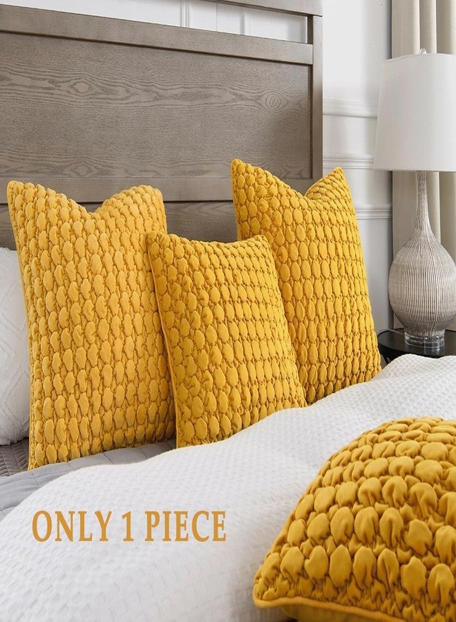 COCOPLOCEUS Pillow Cover 24x24 1 Piece Velvet Euro Sham Decorative Farmhouse Pillowcase Boho Square Cushion Covers Soft Bubble Texture for Couch Sofa Bed Bedroom Car Living Room，Yellow - Image 3