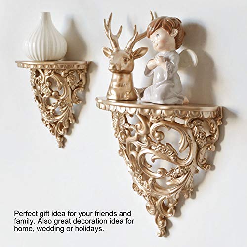 HAOHIZE Vintage Wall Shelf, Gold Antique Wall Shelf European Ornate Shelf Plant Wall Shelf Small Floating Shelf Wall Hanging Rack Wall Decor for Bedroom Bathroom Kitchen - Image 4