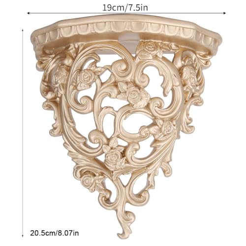 HAOHIZE Vintage Wall Shelf, Gold Antique Wall Shelf European Ornate Shelf Plant Wall Shelf Small Floating Shelf Wall Hanging Rack Wall Decor for Bedroom Bathroom Kitchen - Image 2