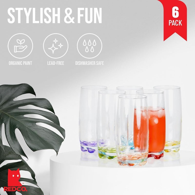 Red Co. Vibrant Splash Water, Beverage Highball Glasses, 13.25 Ounce - Set of 6 - Image 2