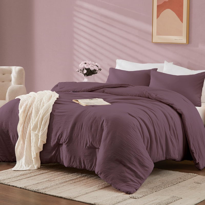 WRENSONGE Queen Comforter Set - 3 Pieces Prewashed Deep Purple Comforter Soft Lightweight for All Seasons,Down Alternative Comforters Queen Size with 2 Pillow Shams - Image 2
