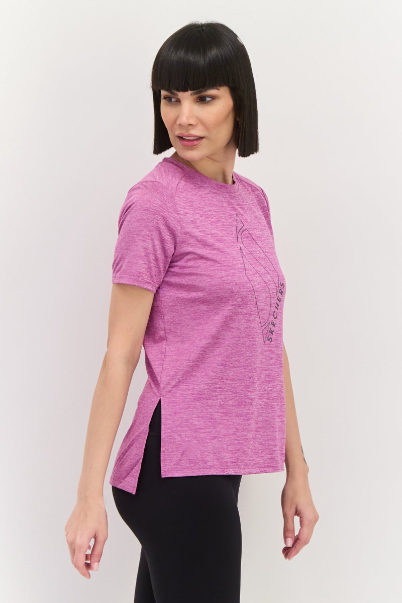 SKECHERS Women Sportswear Fit Short Sleeve Training T-Shirt, Heather Purple - Image 2