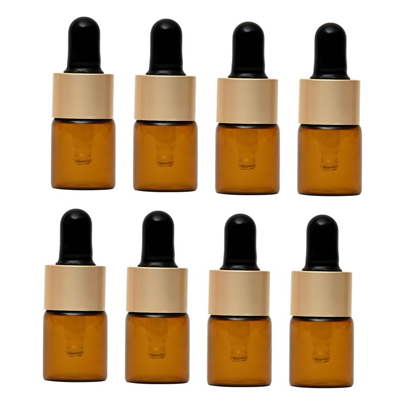 Devinez Amber Color Round Glass Bottle, 5 ml - Set of 8 with Golden Black Dropper for Essential Oils, Blends, DIY Skin Care, Cosmetics, Multipurpose Bottle for Home and Travel Purpose - Image 1