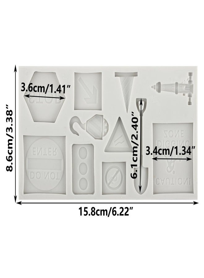 MINFEIDMS Excavator Fondant Molds Construction Site Silicone Mold Forklift Construction Sign Candy Molds for Cake Decorating Cupcake Topper Candy Polymer Clay Chocolate Gum Paste - Image 2