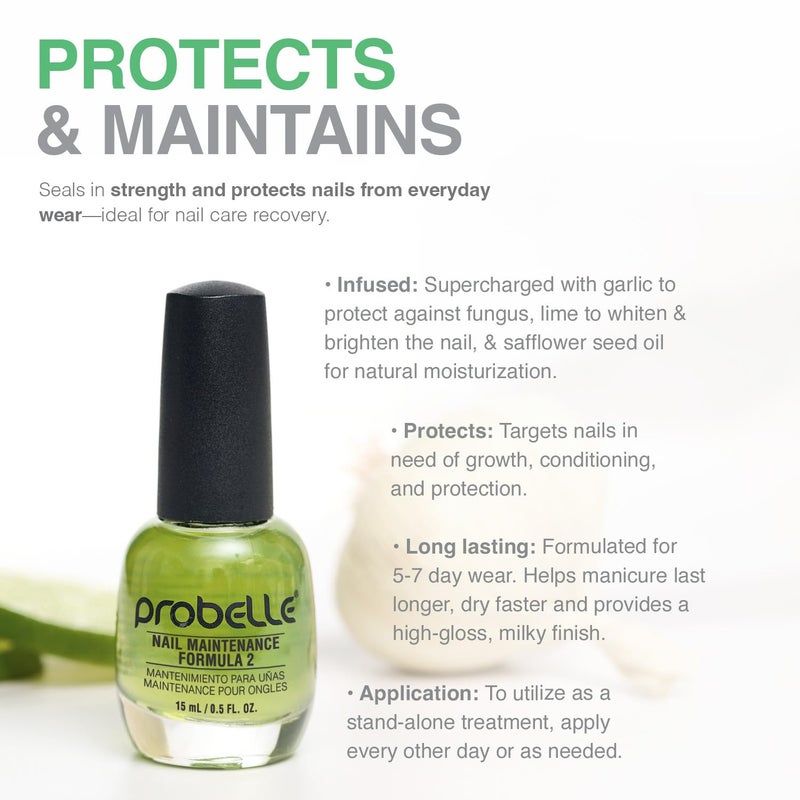 Probelle Nail Maintenance Formula 2, Nail Hardener and Strengthener for soft, brittle, and splitting nails - Reinforces, protects, conditions, strengthens, grows fingernails 5 fl oz/ 15 mL - Image 4