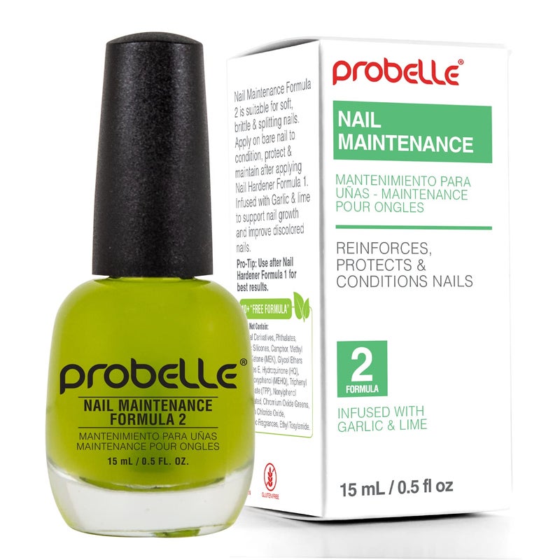 Probelle Nail Maintenance Formula 2, Nail Hardener and Strengthener for soft, brittle, and splitting nails - Reinforces, protects, conditions, strengthens, grows fingernails 5 fl oz/ 15 mL - Image 1