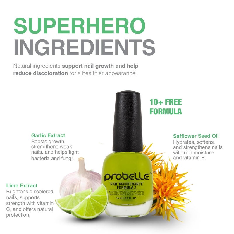 Probelle Nail Maintenance Formula 2, Nail Hardener and Strengthener for soft, brittle, and splitting nails - Reinforces, protects, conditions, strengthens, grows fingernails 5 fl oz/ 15 mL - Image 2