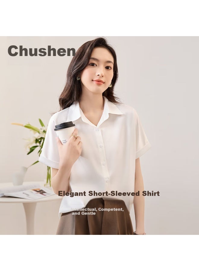 Chushen Summer Short Sleeve Shirt Women's Small Fresh Retro Hong Kong Style Casual Commute Top S13jc1799