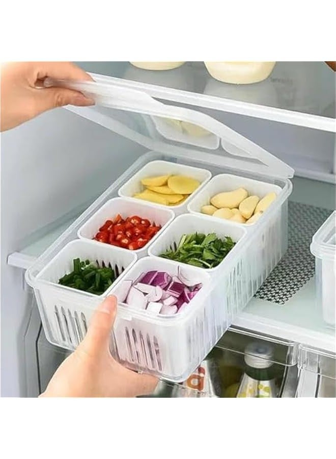 بيوينتي صندوق تخزين الطعام مع غطاء و6 اقسام، حاويات تخزين الطعام والفواكه قابلة للتكديس في الثلاجة، منظم الثلاجة من البلاستيك الخالي من BPA، حاوية تخزين محكمة الغلق لاعداد الوجبات - Image 1