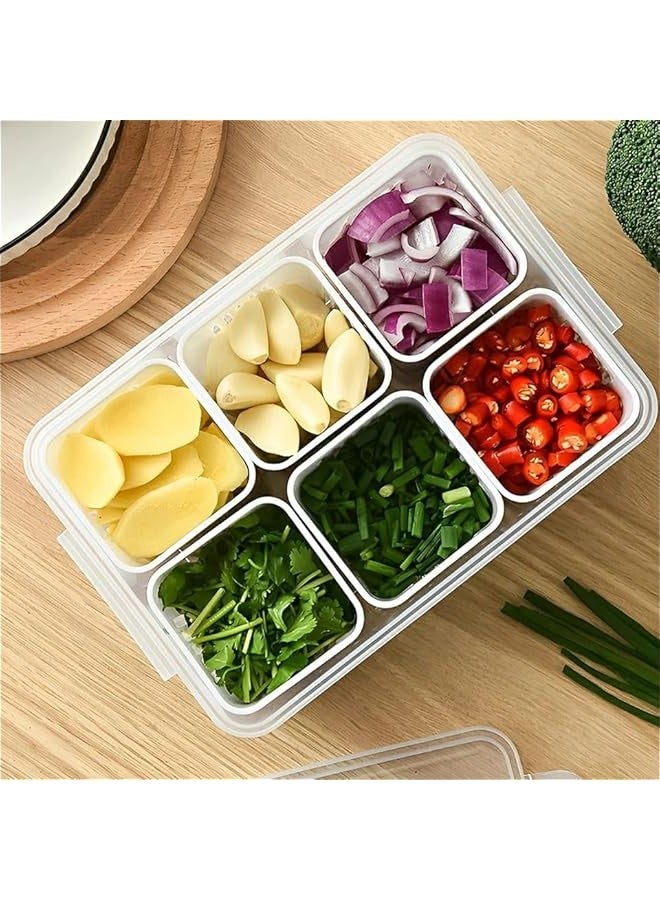 بيوينتي صندوق تخزين الطعام مع غطاء و6 اقسام، حاويات تخزين الطعام والفواكه قابلة للتكديس في الثلاجة، منظم الثلاجة من البلاستيك الخالي من BPA، حاوية تخزين محكمة الغلق لاعداد الوجبات - Image 2