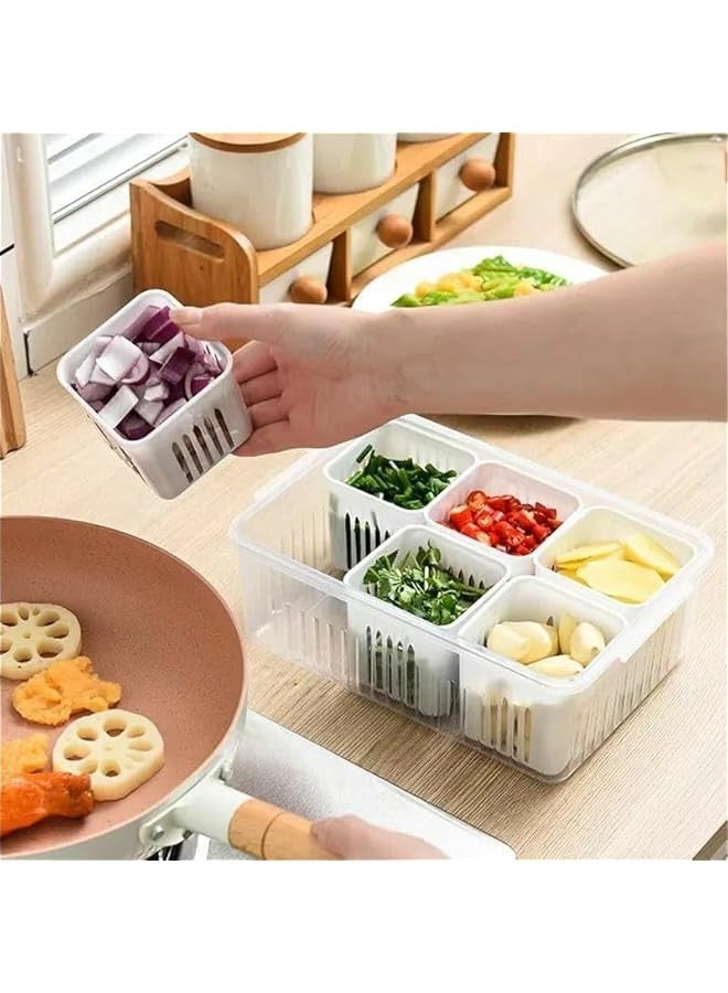 بيوينتي صندوق تخزين الطعام مع غطاء و6 اقسام، حاويات تخزين الطعام والفواكه قابلة للتكديس في الثلاجة، منظم الثلاجة من البلاستيك الخالي من BPA، حاوية تخزين محكمة الغلق لاعداد الوجبات - Image 4