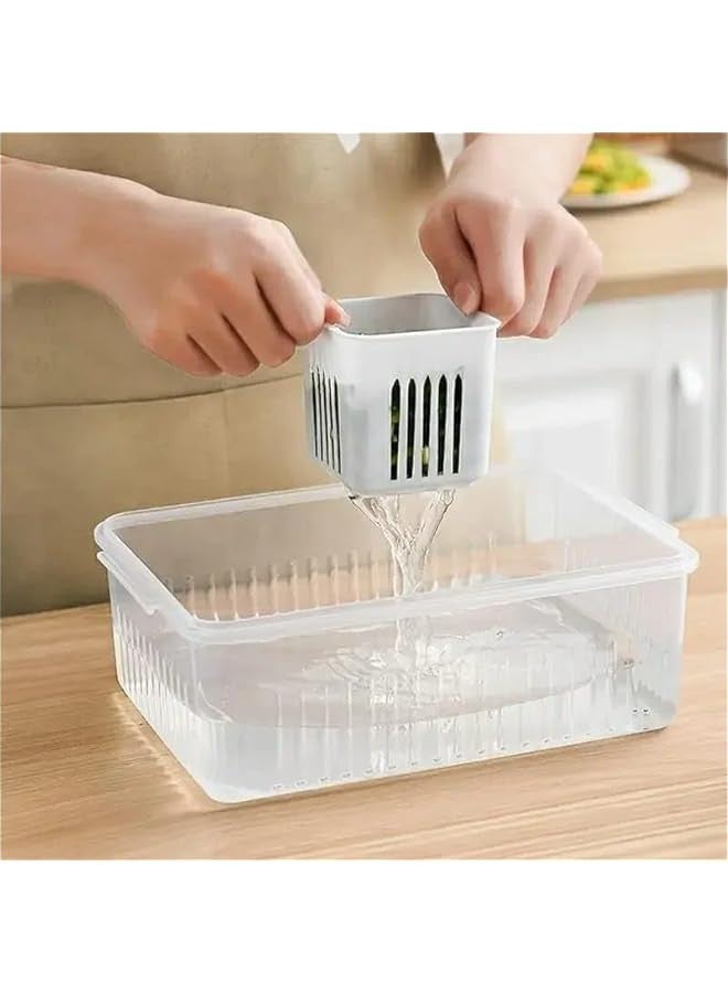 بيوينتي صندوق تخزين الطعام مع غطاء و6 اقسام، حاويات تخزين الطعام والفواكه قابلة للتكديس في الثلاجة، منظم الثلاجة من البلاستيك الخالي من BPA، حاوية تخزين محكمة الغلق لاعداد الوجبات - Image 3