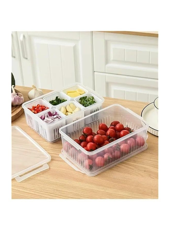 بيوينتي صندوق تخزين الطعام مع غطاء و6 اقسام، حاويات تخزين الطعام والفواكه قابلة للتكديس في الثلاجة، منظم الثلاجة من البلاستيك الخالي من BPA، حاوية تخزين محكمة الغلق لاعداد الوجبات - Image 5