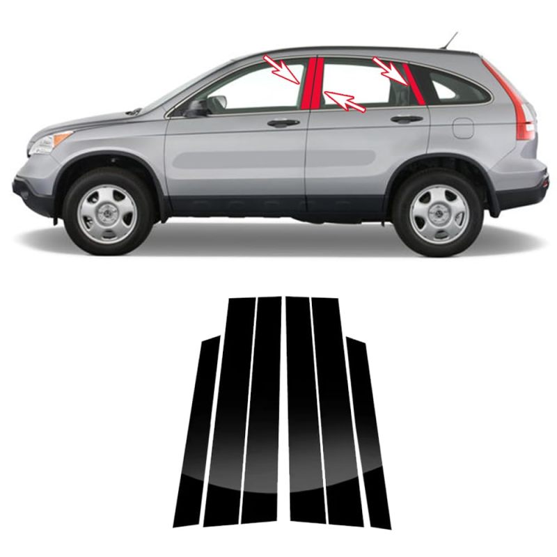 Car Window Pillar Trim 6-Piece Custom-Fit Polycarbonate Set - Durable Crack & Fade Resistant Matte Black Pillar Cover for Honda CRV (2007–2011) Car Tuning & Scratch Protection - Image 1