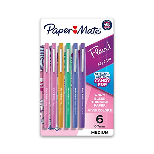 Paper Mate Flair Felt Tip Pens, Medium Point (0.7mm), Limited Edition Candy Pop Pack, 6 Count - Image 1