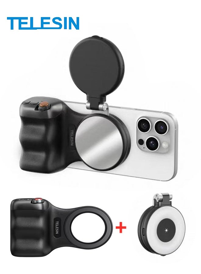 تيليسن حامل هاتف مغناطيسي من TELESIN مزود بمقبض يدوي لكاميرا الهاتف ومساعد التصوير ومقبض التحكم عن بعد لهاتف Iphone وHuawei وSAMSUNG، مع إضاءة تعبئة - Image 1