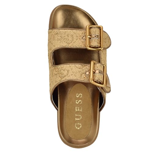 Guess Women's Fastent Sandal, Medium Natural/Gold Logo 710, 9 - Image 5