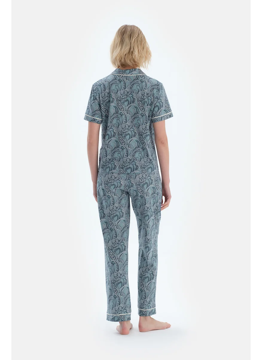 dagi Graphic Print Shirt & Trousers Pajama Set Spread Collar Cotton Blend Mid Rise Regular/Classic Fit Sleepwear