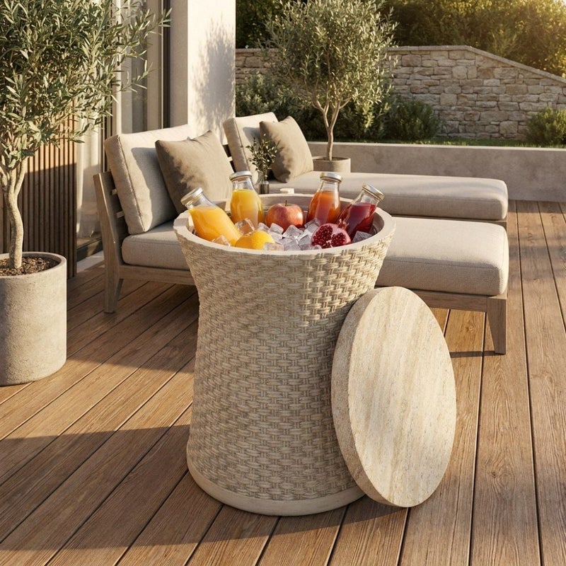 Laguna Side Table With Cooler Box | All Weather 1 Piece Outdoor Table | Modern Design Furniture For Balcony, Garden Bench Seating Terrace Lawn Patio Poolside - L37xW37xH47.5cm -Multi Color