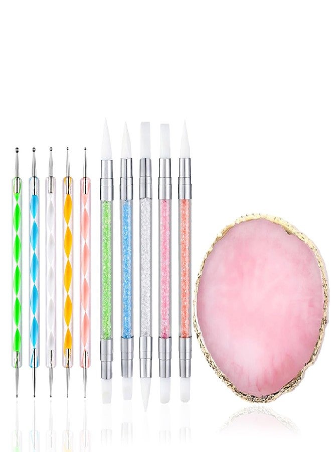 FULINJOY Nail Art Design 11PCS Kits - Resin Nail Art Palette, 5Pcs Nail Art Sculpture Pen Dual Tipped Silicone Nail Tools, 5Pcs Double Ended Nail Dotting Pens - Image 1