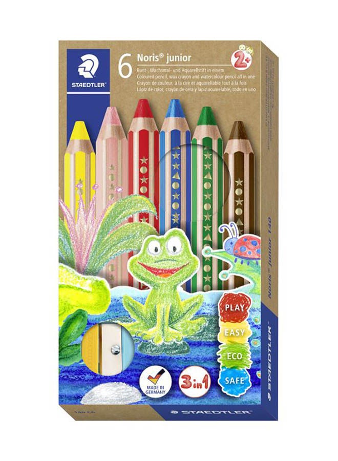 ستدلر مجموعة أقلام تلوين 3 في 1 من نوريس جونيور مكونة من 6 ألوان متنوعة + برايه