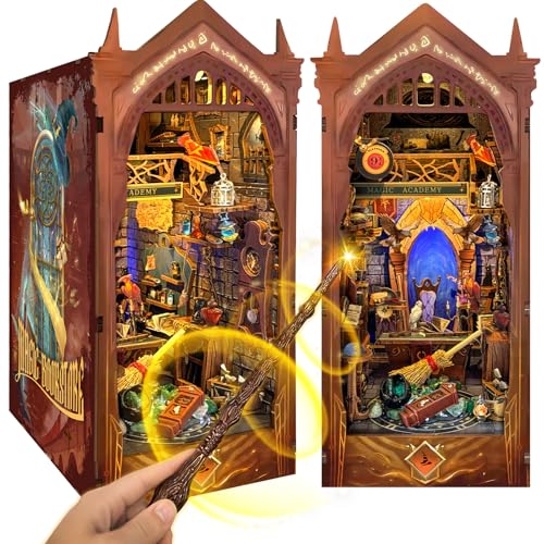 Miggley Book Nook Kit for Adults Booknook DIY Miniature House Kit 3D Wooden Puzzles for Adults Wood Gifts for Book Lovers Women Friends  Magic Academy - Image 1