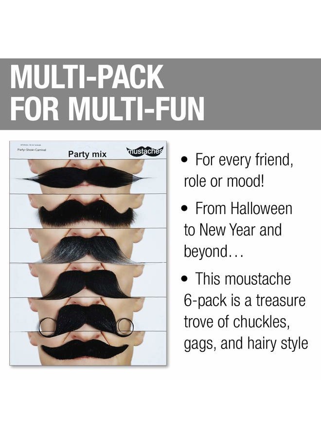 Mustaches شارب مزيف، لاصق ذاتي، منتج مبتكر، حزمة شعر وجه مزيف (6 قطع) - Image 3