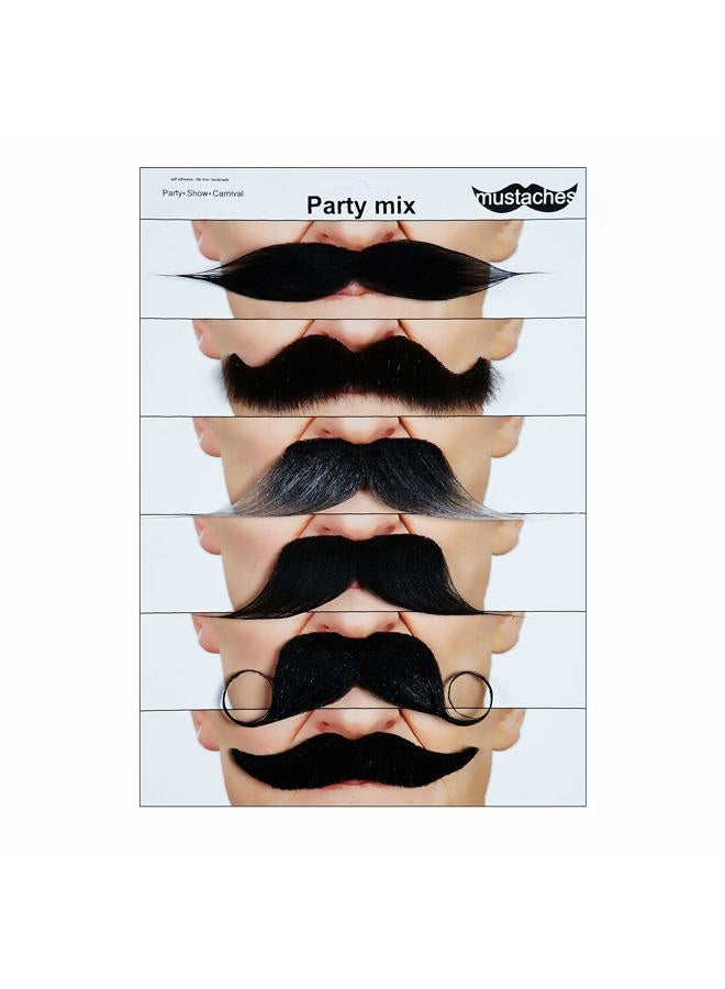 Mustaches شارب مزيف، لاصق ذاتي، منتج مبتكر، حزمة شعر وجه مزيف (6 قطع) - Image 1